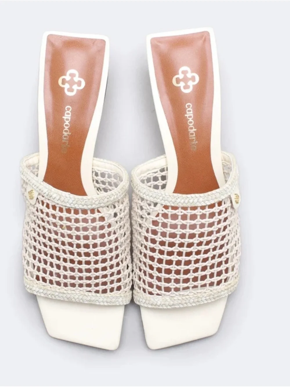 BRAND NEW Capodarte Cream Woven Mesh Block Heel Slide Sandals